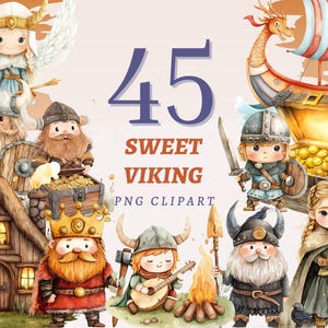45 süße Wikinger Clipart, hochwertige transparente PNGs, sofortiger Download, kommerzielle Nutzung - nordische Kunstwerk für Kinder, niedlicher Krieger zum Ausdrucken
