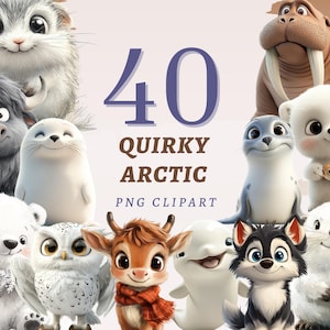 40 cliparts arctiques originaux, PNG transparents de haute qualité, téléchargement immédiat, usage commercial - imprimable animal des neiges, harfang des neiges png, renard des neiges