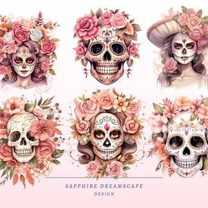 40 pastellfärgade Día de Los Muertos Clipart, högkvalitativa transparenta PNG-bilder, omedelbar nedladdning, kommersiell användning - Day of the dead-paket, boho-tryck bild 7