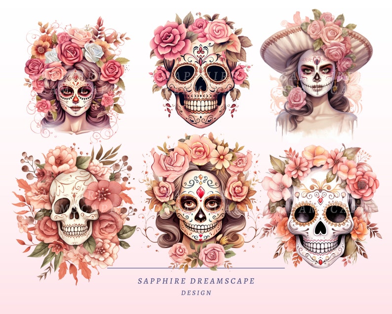 40 pastellfärgade Día de Los Muertos Clipart, högkvalitativa transparenta PNG-bilder, omedelbar nedladdning, kommersiell användning - Day of the dead-paket, boho-tryck bild 7