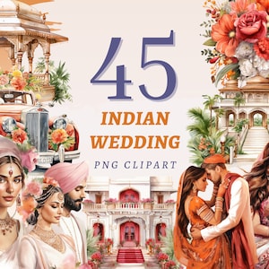 45 clipart de casamento indiano, PNGs transparentes de alta qualidade, download instantâneo, uso comercial - design de moda Sarees, impressão da família Ambani