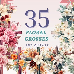 35 bloemen kruisen clipart, hoge kwaliteit transparante png's, instant download, commercieel gebruik - religieuze bloemen, kleurrijke bloemen afdrukbaar