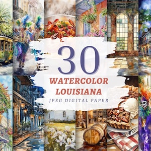 Impresión digital en papel de acuarela de Luisiana, decoración JPEG de Nueva Orleans, arte imprimible del Barrio Francés, álbum de recortes de Bourbon Street, obra de arte de Bayou