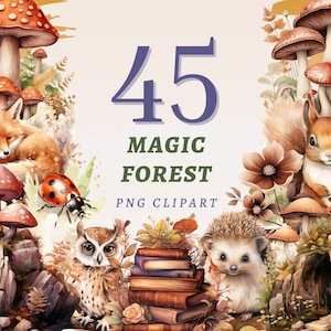 45 imágenes prediseñadas del bosque mágico, PNG transparentes de alta calidad, descarga instantánea, uso comercial - Imágenes mágicas de diario basura, bosque de fantasía