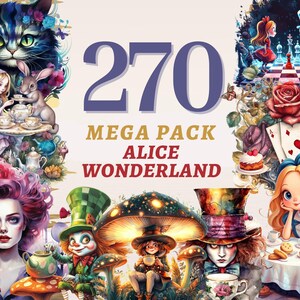 270 Alice in Wonderland Megapack, Fantasy Character Artwork Enchanted Storybook Print Whimsical Digital Paper Fairy tale Journal Art Bundle