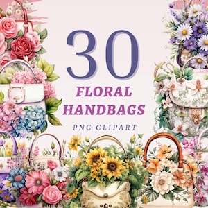 30 Blumen Handtaschen Clipart, hochwertige transparente PNGs, sofortiger Download, kommerzielle Nutzung - Tasche mit Blumen Designs, schicke Grafiken