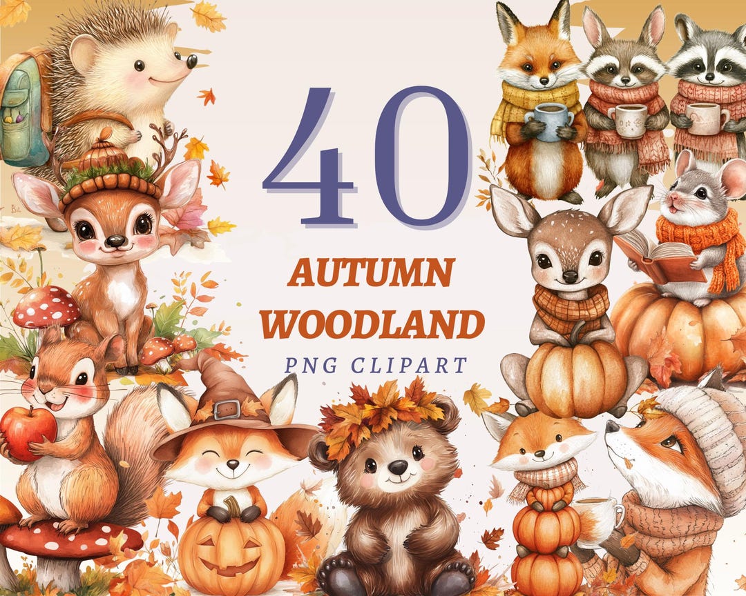 40 Autumn Woodland Clipart, Cozy Fall Forest Animals & Foliage ...
