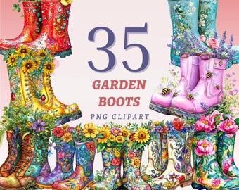 35 Garden Boots Clipart, High Quality Transparent PNGs, Instant Download, Commercial Use - Hello Spring graphics, Colorful Boots designs