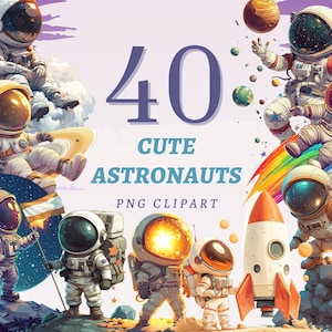 40 Clipart di astronauti carini, PNG trasparenti di alta qualità, download immediato, uso commerciale - Disegni di Space Man, stampe di Rocket Adventure