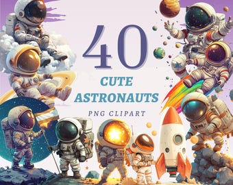 40 niedliche Astronauten Clipart, hochwertige transparente PNGs, sofortiger Download, kommerzielle Nutzung - Space Man Designs, Rocket Adventure Drucke