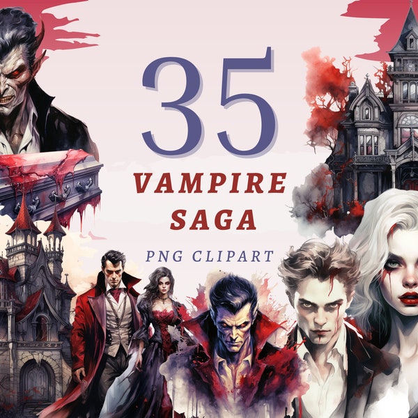 35 Vampire Saga Clipart, PNG transparents de haute qualité, téléchargement immédiat, usage commercial - bundle fantasy gothique, Dracula png, Dark Academia