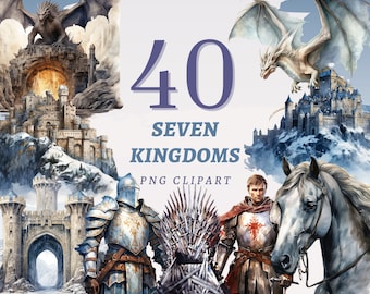 40 Seven Kingdoms Clipart, High Quality Transparent PNGs, Instant Download, Commercial Use - Fire and Blood Illustration, Iron Throne prints