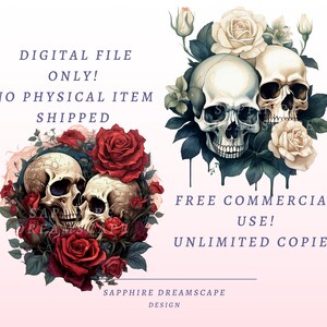 40 blommiga dödskallar Clipart, högkvalitativa transparenta PNG-bilder, omedelbar nedladdning, kommersiellt bruk - ben- och blomillustrationer, färgglad blomma bild 4