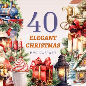 40 élégants cliparts de Noël, PNG transparents de haute qualité, téléchargement immédiat, usage commercial - Noël vintage, célébrations PNG Illustrations