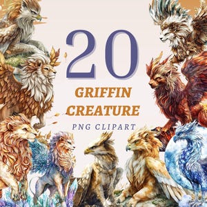 20 imágenes prediseñadas de criaturas grifo, PNG transparentes de alta calidad, descarga instantánea, uso comercial - Impresiones de criaturas fantásticas, diseño de leones alados
