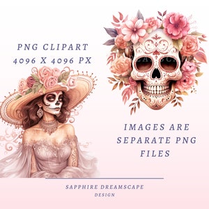 40 pastellfärgade Día de Los Muertos Clipart, högkvalitativa transparenta PNG-bilder, omedelbar nedladdning, kommersiell användning - Day of the dead-paket, boho-tryck bild 2