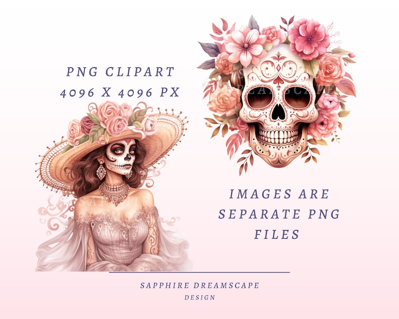 40 pastellfärgade Día de Los Muertos Clipart, högkvalitativa transparenta PNG-bilder, omedelbar nedladdning, kommersiell användning - Day of the dead-paket, boho-tryck bild 2