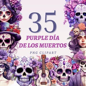 35 Purple Día de Los Muertos Clipart, High Quality Transparent PNGs, Instant Download, Commercial Use - Mexican Halloween design art bundle