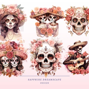 40 pastellfärgade Día de Los Muertos Clipart, högkvalitativa transparenta PNG-bilder, omedelbar nedladdning, kommersiell användning - Day of the dead-paket, boho-tryck bild 8