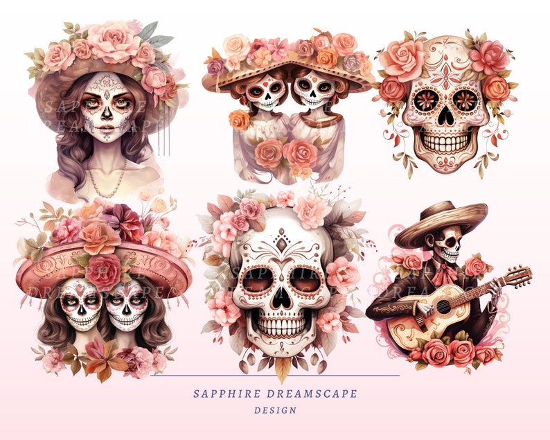 40 pastellfärgade Día de Los Muertos Clipart, högkvalitativa transparenta PNG-bilder, omedelbar nedladdning, kommersiell användning - Day of the dead-paket, boho-tryck bild 8