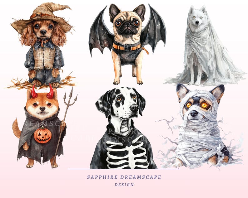 20 Halloween Dogs Clipart Bundle Watercolor Pet Costumes PNG Funny Dog ...