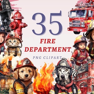 35 Clipart dei vigili del fuoco, PNG trasparenti di alta qualità, Download istantaneo, Uso commerciale - Pompiere dell'asilo stampabile, Pacchetto grafico