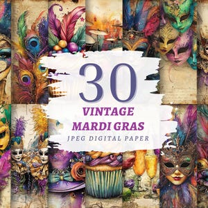 Carta vintage per Mardi Gras, album di ritagli retrò per Carnevale, JPG di alta qualità, download immediato, uso commerciale, stampe del festival di New Orleans