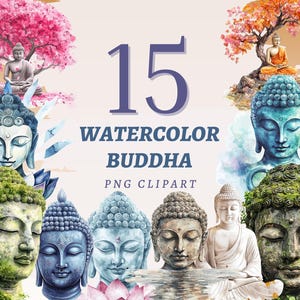 15 aquarel Boeddha-clipart, transparante png-bestanden van hoge kwaliteit, direct downloaden, commercieel gebruik - zenillustraties, printset Boeddha-symbolen