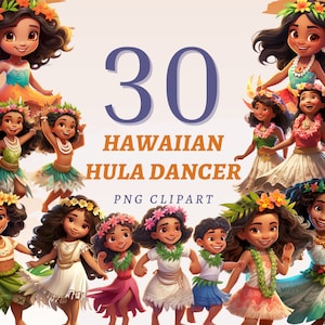 30 Hawaiian Hula Dancer Clipart, High Quality Transparent PNGs, Instant Download, Commercial Use - Hawaii Festival print, Tropical Dance set