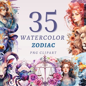 35 Aquarell Sternzeichen Clipart, hochwertige transparente PNG Dateien, sofortiger Download, kommerzielle Nutzung - Horoskop Printables, himmlische Symbole Png
