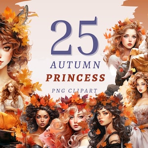25 herfstprinses clipart, hoge kwaliteit transparante PNG's, Instant Download, commercieel gebruik - Floral Girl png, Fairytale Queen, Fall Bundle