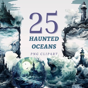 25 Haunted Oceans clipart, hoge kwaliteit transparante png's, instant download, commercieel gebruik - Gothic Waters graphics, Spooky Sea printables