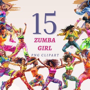 15 Zumba Girls Clipart, PNG trasparenti di alta qualità, download immediato, uso commerciale - Fitness Lady stampabile, grafica di allenamento