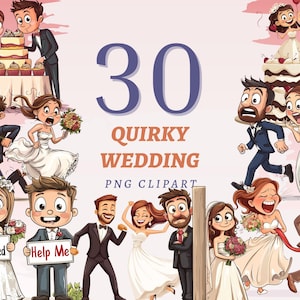 30 stravaganti clipart di nozze, immagini di inviti di nozze per addio al nubilato, cartoni animati, set di caricature dello sposo, bundle stampabile