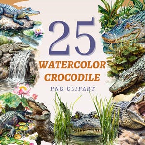 25 Aquarell Krokodile Clipart, hochwertige transparente PNGs, Sofort Download, kommerzielle Nutzung - Swamp Alligator Grafiken, Wildtiere Kunst
