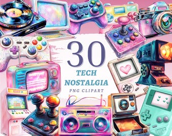 30 technische nostalgie retro-apparaten clipartset, vintage gadgets, old school electronics, png PNGEgg
