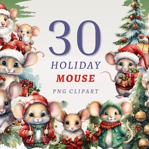 30 clipart kerstmuizen, transparante png-bestanden van hoge kwaliteit, instant download, commercieel gebruik - kerstmuizen, afdrukken van feestelijke illustraties