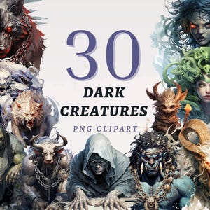 30 dunkle Kreaturen Clipart, hochwertige transparente PNGs, sofortiger Download, kommerzielle Nutzung - Mythologische Bestien, gruselige Monster Grafiken