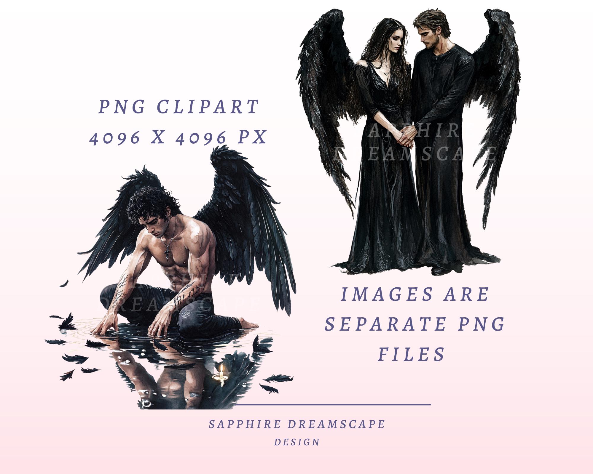 30 Dark Fallen Angel Clipart Gothic Character Illustration Winged ...