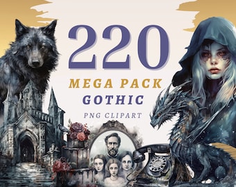 220 Gothic Clipart Megapack, High Quality Transparent PNGs, Instant Download, Commercial Use - Dark clipart bundle, Haunted Art, Printable