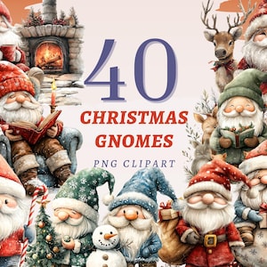 40 świątecznych krasnali Clipart, wysokiej jakości przezroczyste PNG, natychmiastowe pobieranie, komercyjne wykorzystanie - wydruki Santa Helper, dzieła sztuki Xmas Gnome