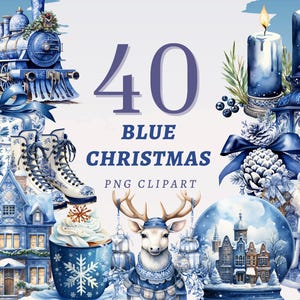 40 Blaue Weihnachten Clipart, hochwertige transparente PNG Dateien, Sofort Download, kommerzielle Nutzung - Delft Weihnachtsdesign, Vintage Urlaub Drucke