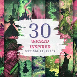 Papel digital de inspiración malvada, patrón de bosque encantado, archivos JPG de alta calidad, descarga instantánea, uso comercial, imágenes de diario en verde y rosa