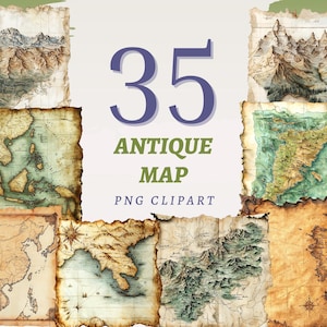 35 antieke kaart clipart, hoge kwaliteit transparante png's, instant download, commercieel gebruik - Retro wereldkaart wordt afgedrukt, vintage Atlas-ontwerpen