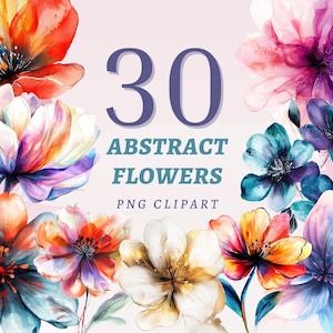 30 imágenes prediseñadas de flores abstractas, PNG transparentes de alta calidad, descarga instantánea, uso comercial: ilustración de flores de acuarela y flores secas