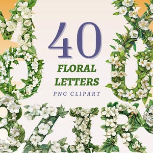 40 bloemenletters clipart bloem alfabet grafisch groen gepersonaliseerd bericht botanische cijfers voor lente digitale crafting Instant Download