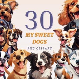30 meine süße Hunde Clipart, hochwertige transparente PNGs, Sofort Download, kommerzielle Nutzung - animierte Labrador Design, Cartoon Hund Grafiken