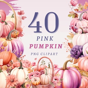 40 rosa Kürbis Clipart, hochwertige transparente PNGs, Sofort Download, kommerzielle Nutzung - Herbst Drucke, Aquarell Kürbisse Dekor