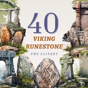 40 Clipart de pierres runiques Viking, PNG transparents de haute qualité, téléchargement immédiat, usage Commercial - graphismes d'art symbolique, oeuvres d'art Runes nordiques