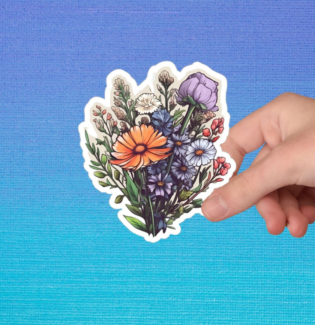 Flower Sticker Dc Wildflower Bunch Sticker, Retro Flower Sticker, Watercolor Flower ...